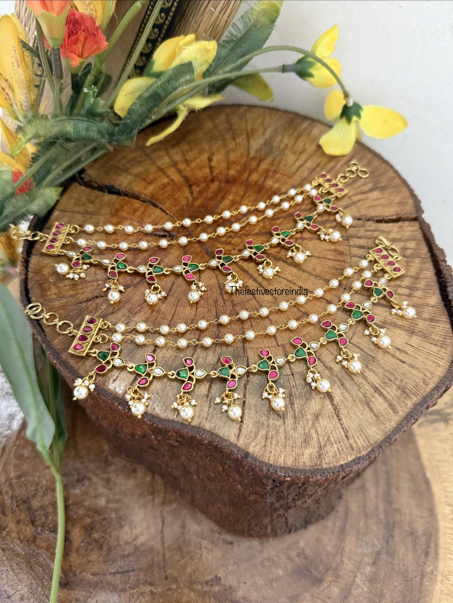 Jadau heavy pearls ear chain | maatil | Bridal | Champasaralu
