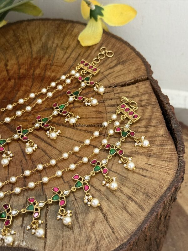Jadau heavy pearls ear chain | maatil | Bridal | Champasaralu