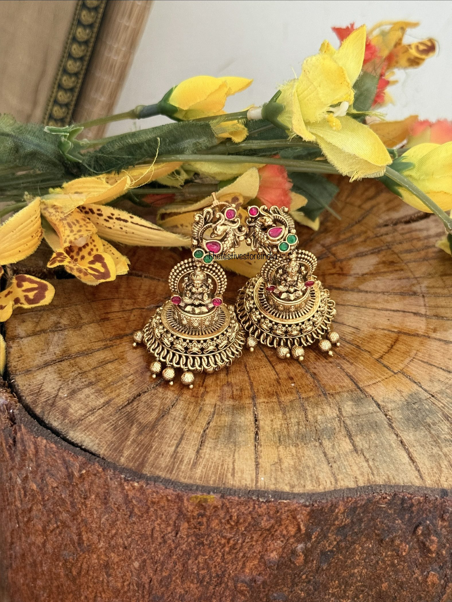 Bridal all gold lakshmi jhumkas
