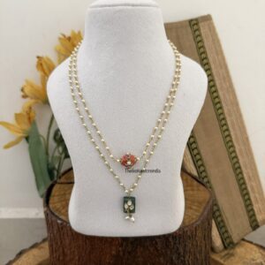 Minimalist coral 2 layer pearls chain | 42cms