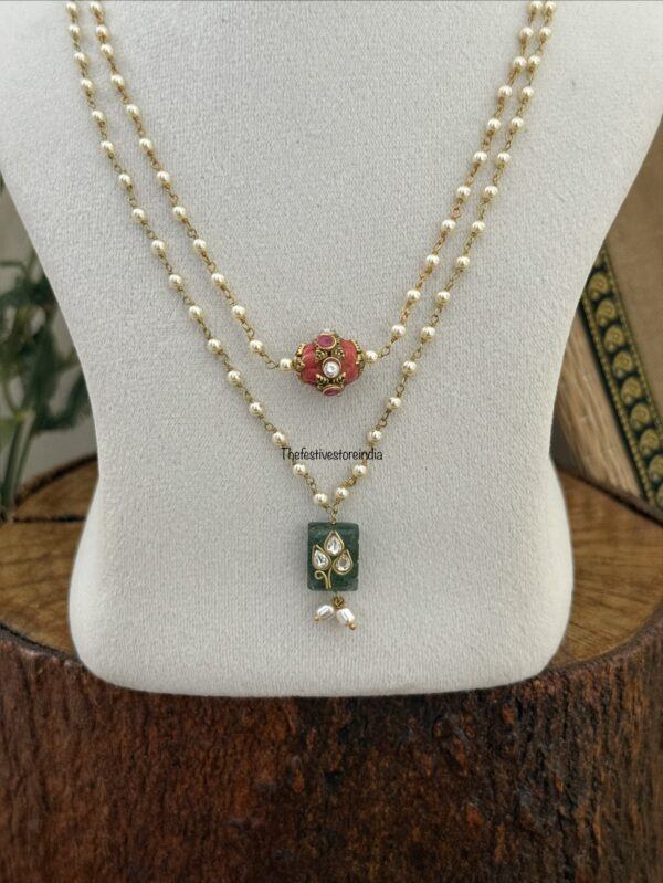 Minimalist coral 2 layer pearls chain | 42cms