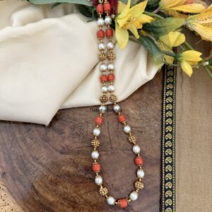 45cms coral and white pearls chain | Simple | Minimal