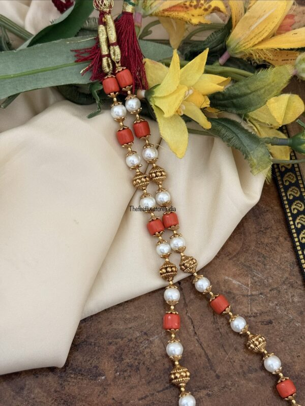 45cms coral and white pearls chain | Simple | Minimal