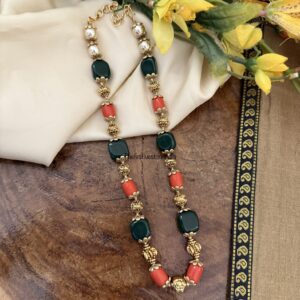 Simple green beads and coral chain | 40cms