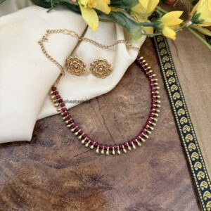Simple maroon beads and gold droplets chain set