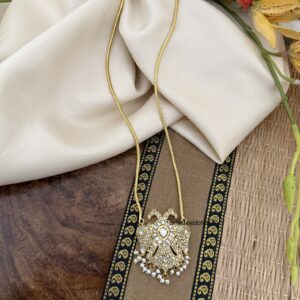 Jadau white stone gandaberunda pendant haaram | 42cms | Haara
