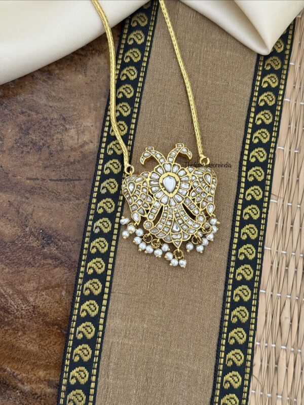 Jadau white stone gandaberunda pendant haaram | 42cms | Haara