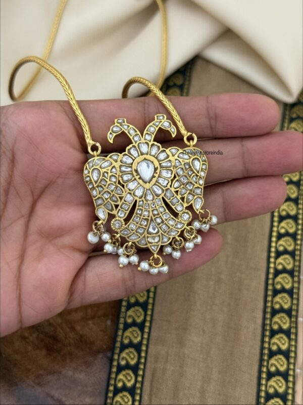 Jadau white stone gandaberunda pendant haaram | 42cms | Haara