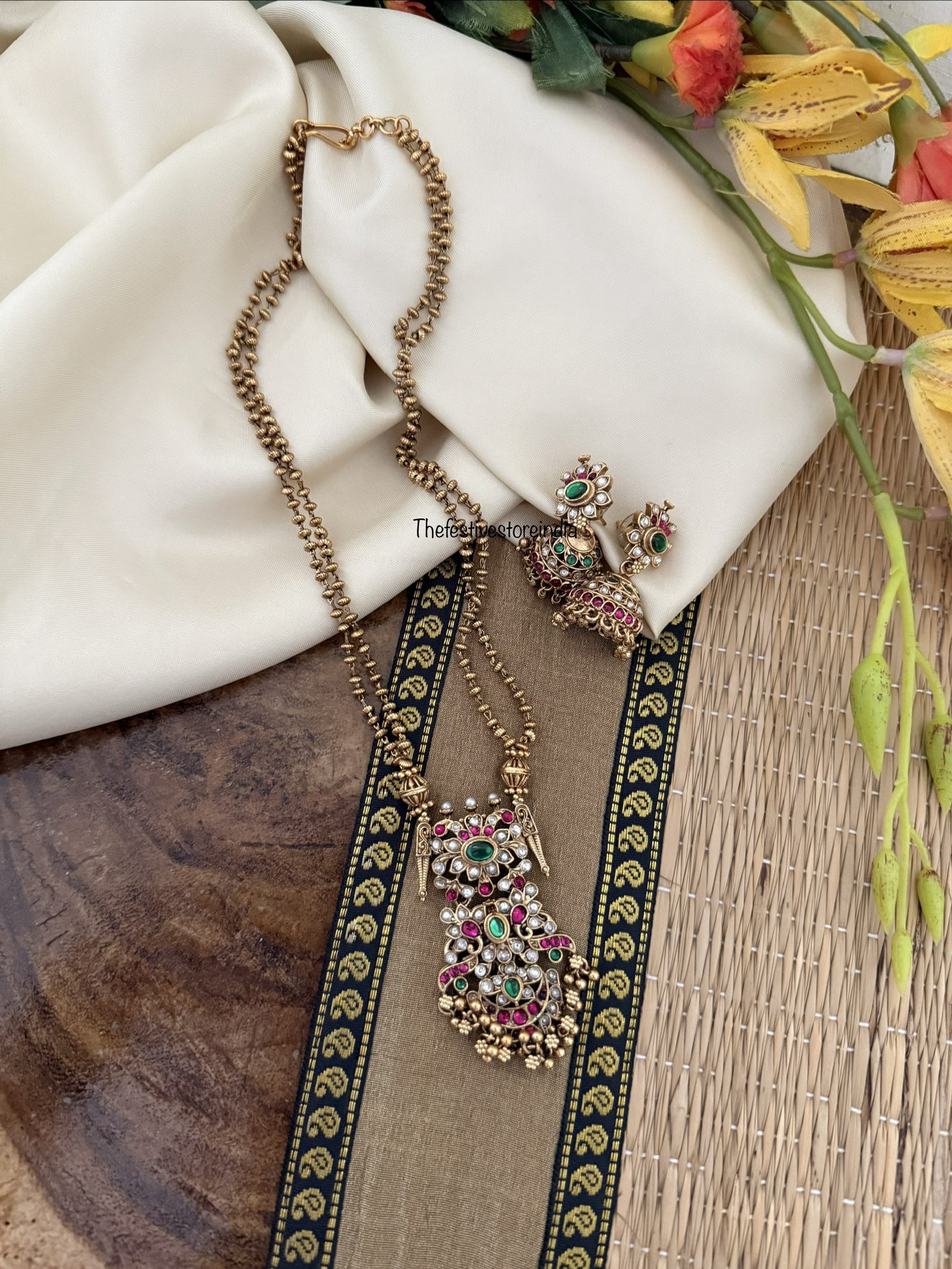Jadau look 42cms pendant chain with jhumka