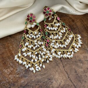 Jadau rice pearls baali earrings - Multi color