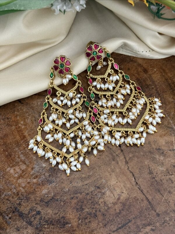 Jadau rice pearls baali earrings - Multi color