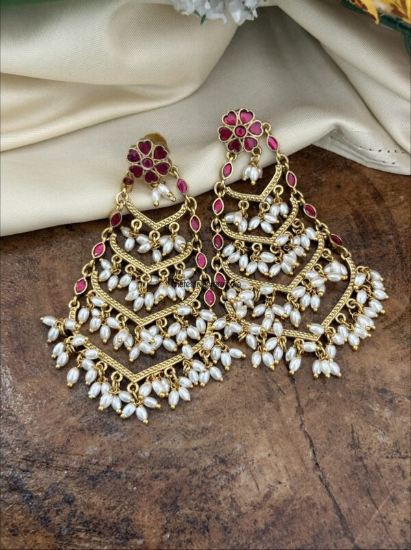 Jadau rice pearls baali earrings - Red