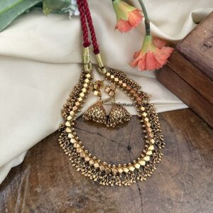 Unique Gold drops necklace with jhumkas - Maharashtrian style