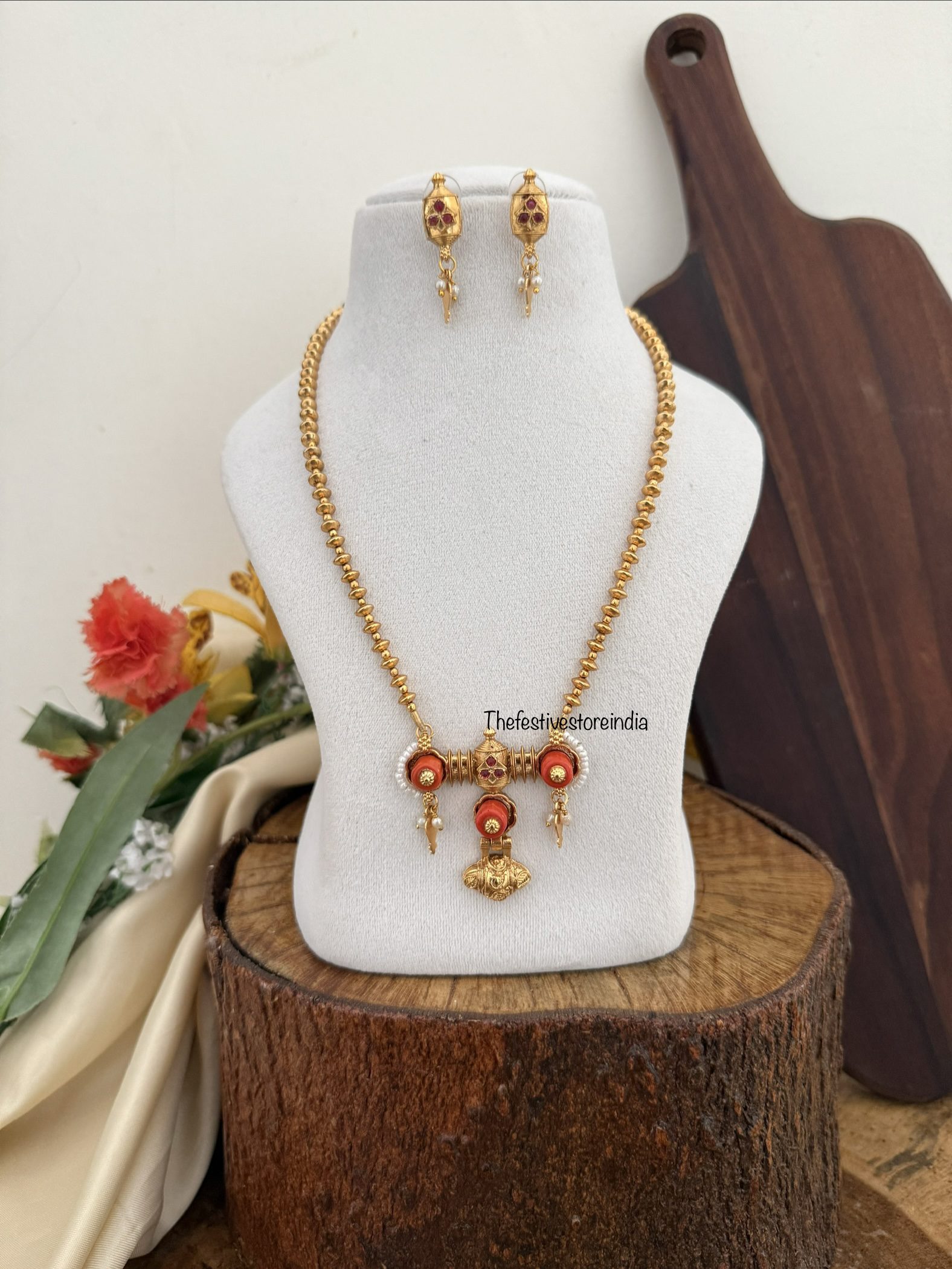 Coral maala set - 47cms
