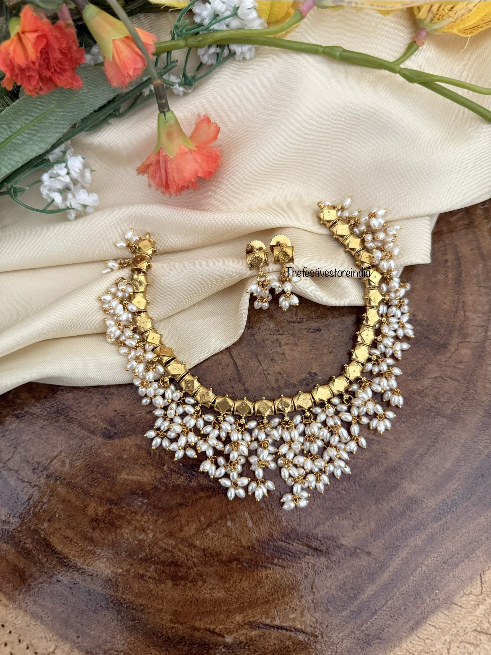 Premium rice pearls necklace set