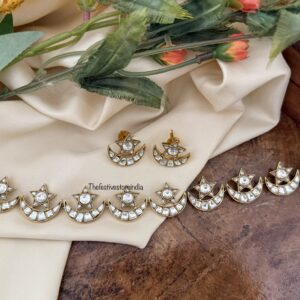 Jadau Chaand Sitaara choker necklace set - All white