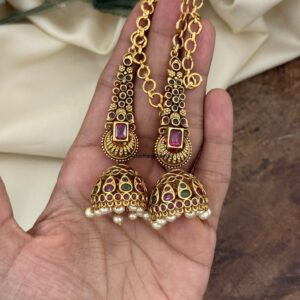 Kemp antique polish jhumka with overall maati | Bridal