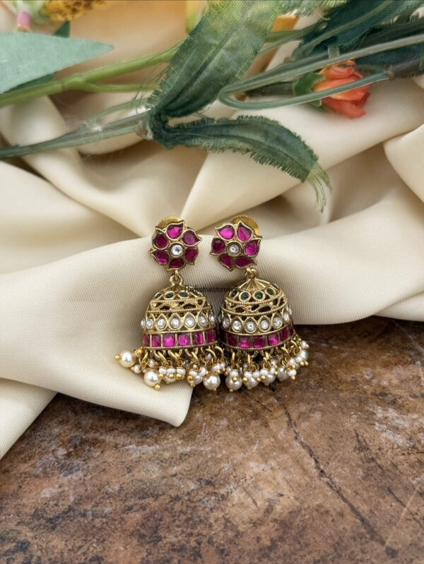 Jadau floral top carved jhumka | Classic