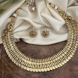 2 layer antique Kaasu necklace with screwback studs