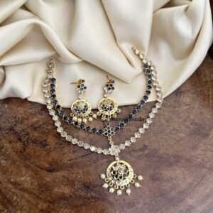 Classic gold look alike 2 layer attigai set - White blue