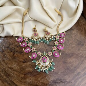 Jadau Rubyrose stone mango necklace set