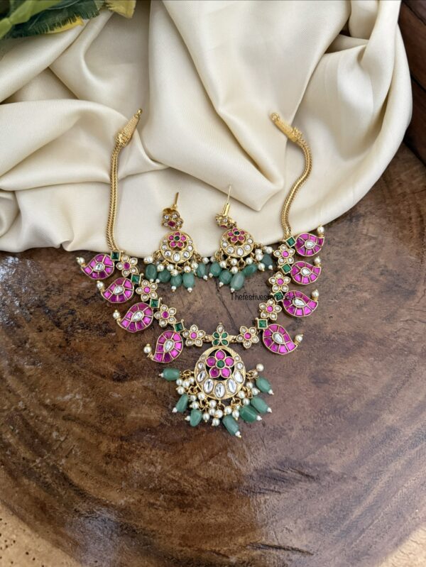 Jadau Rubyrose stone mango necklace set