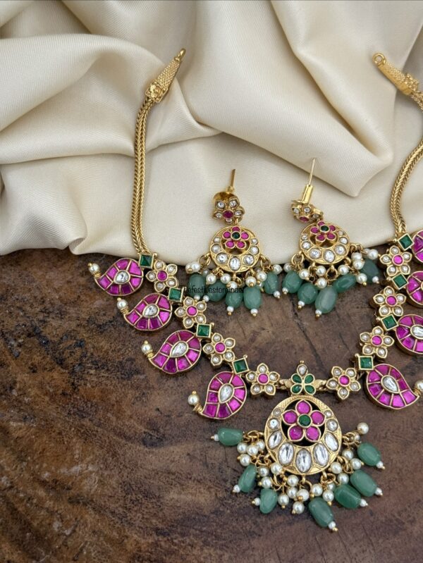 Jadau Rubyrose stone mango necklace set