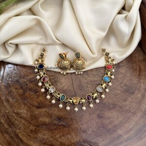 Navarathna stone necklace set