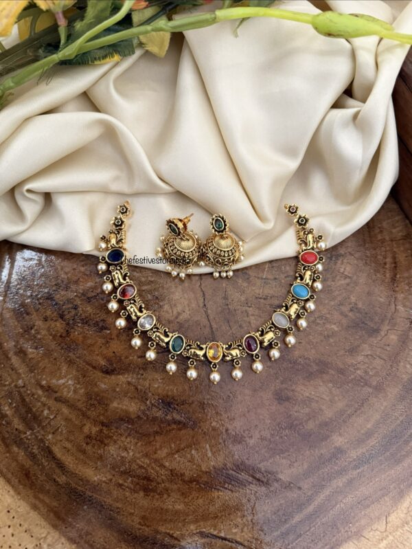 Navarathna stone necklace set