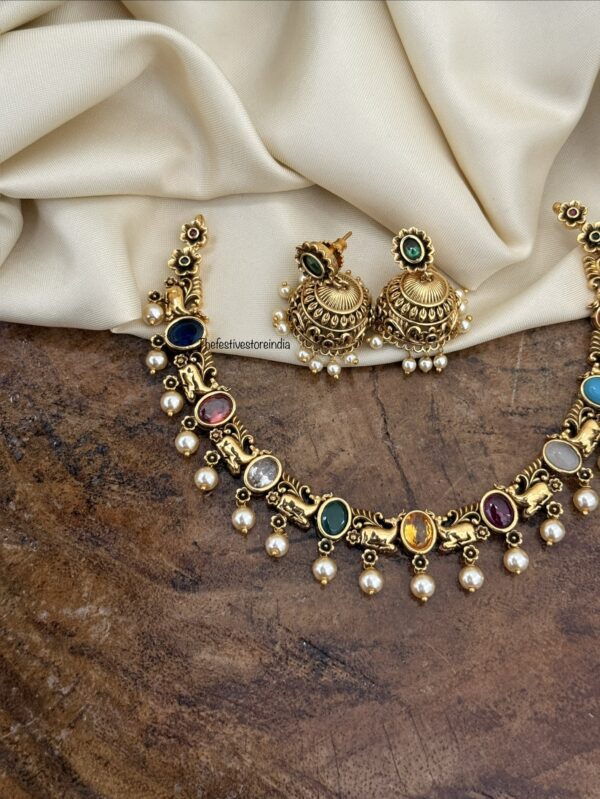Navarathna stone necklace set