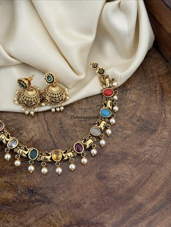 Navarathna stone necklace set
