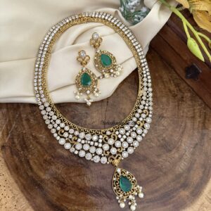 Bridal Unique AD emerald drop necklace set | 39cms in circumference