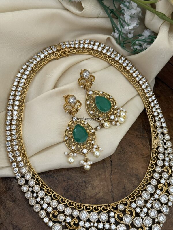 Bridal Unique AD emerald drop necklace set | 39cms in circumference