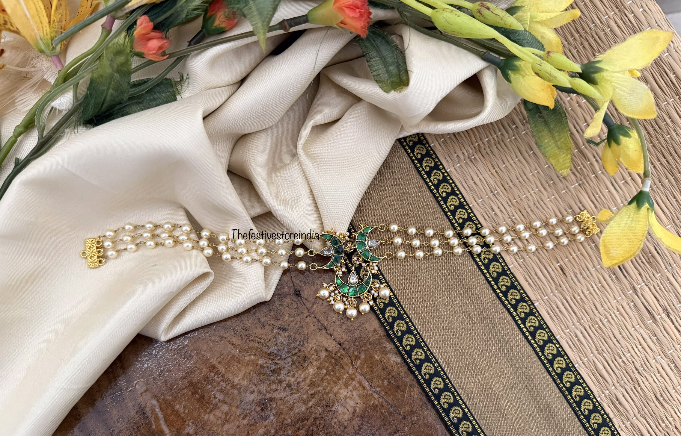 Jadau pearls chand choker | Green