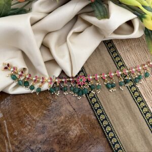 Jadau floral choker necklace | Green drops