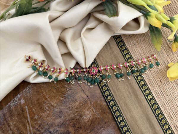 Jadau floral choker necklace | Green drops