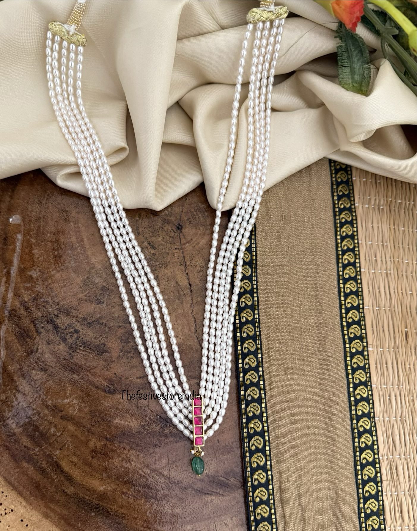 Unisex Jadau 40cms pearls pendant chain