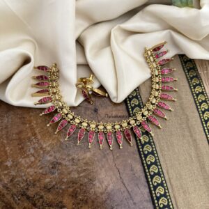 Red stone spikes Jadau necklace set
