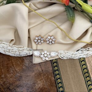 Floral kundan pendant pearls choker set