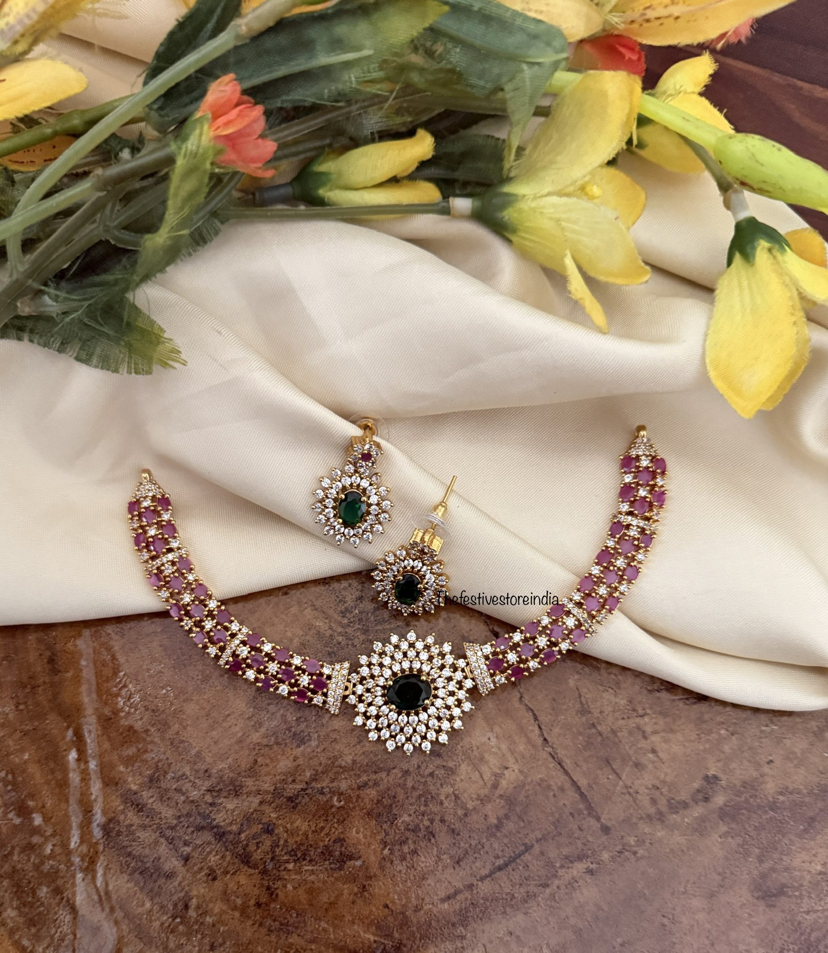 Diamonds rubies and emerald kanti set