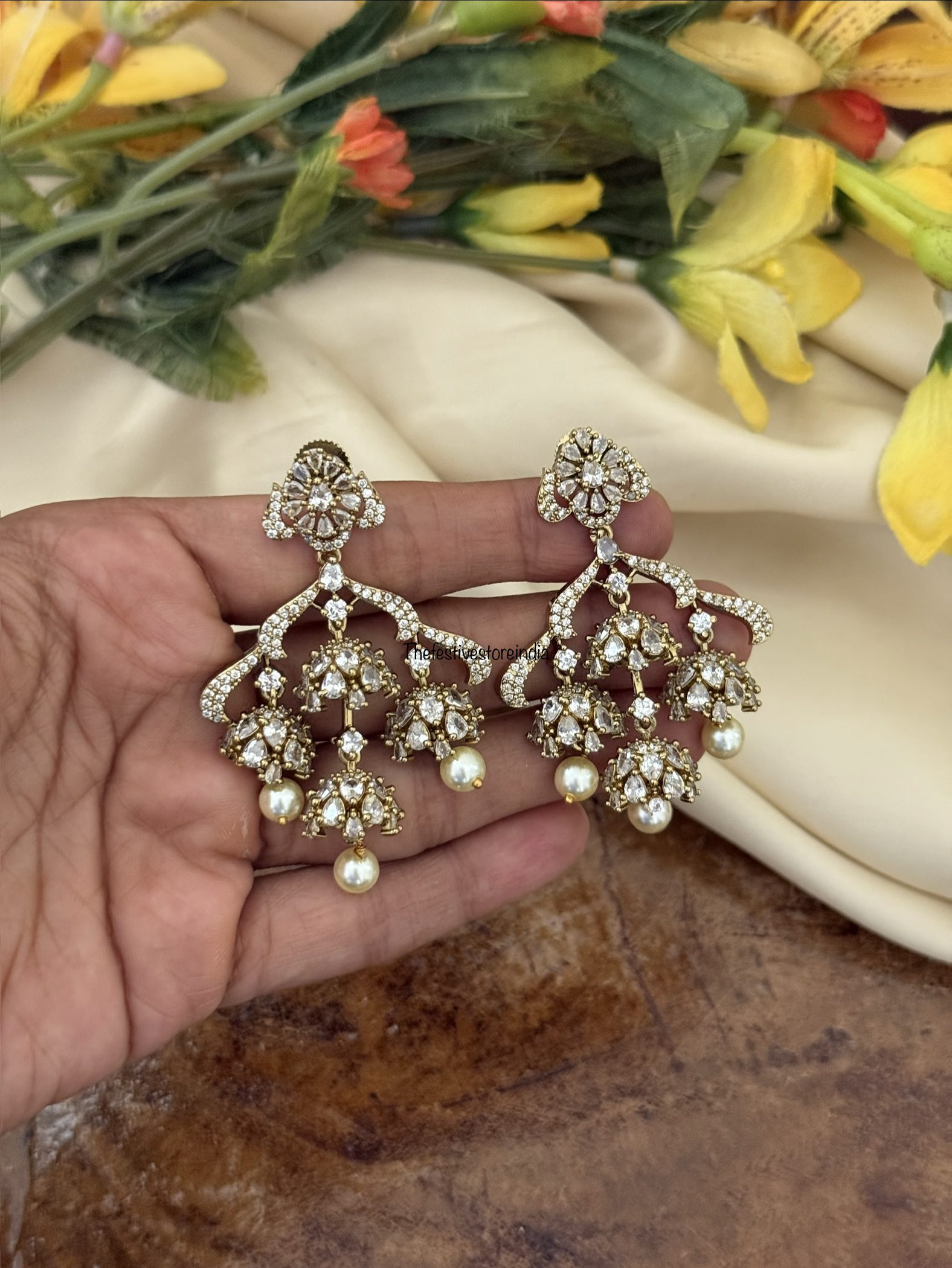 All white Victorian chandelier earrings | Medium size