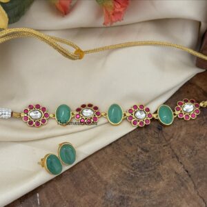 Mint and kemp Jadau choker set