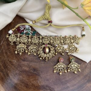 Reversible pendant Heavy lakshmi bridal choker set | Temple jewellery