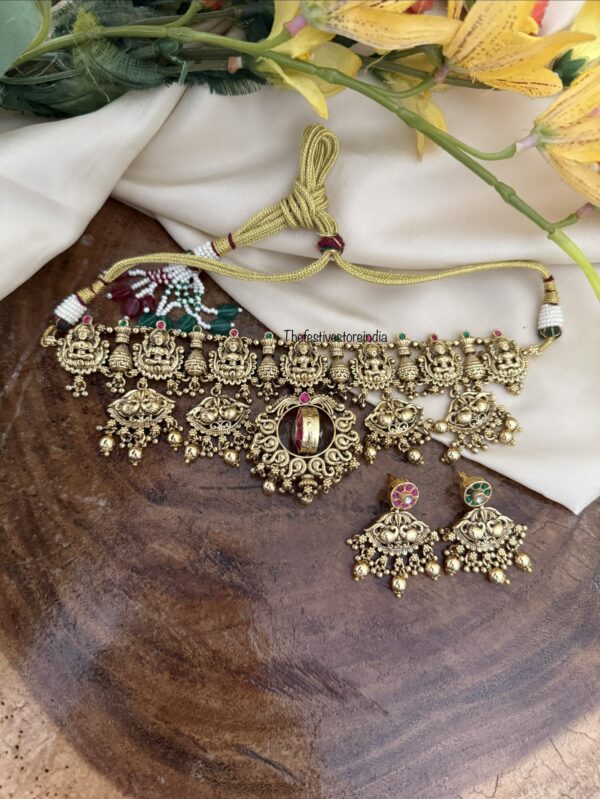 Reversible pendant Heavy lakshmi bridal choker set | Temple jewellery