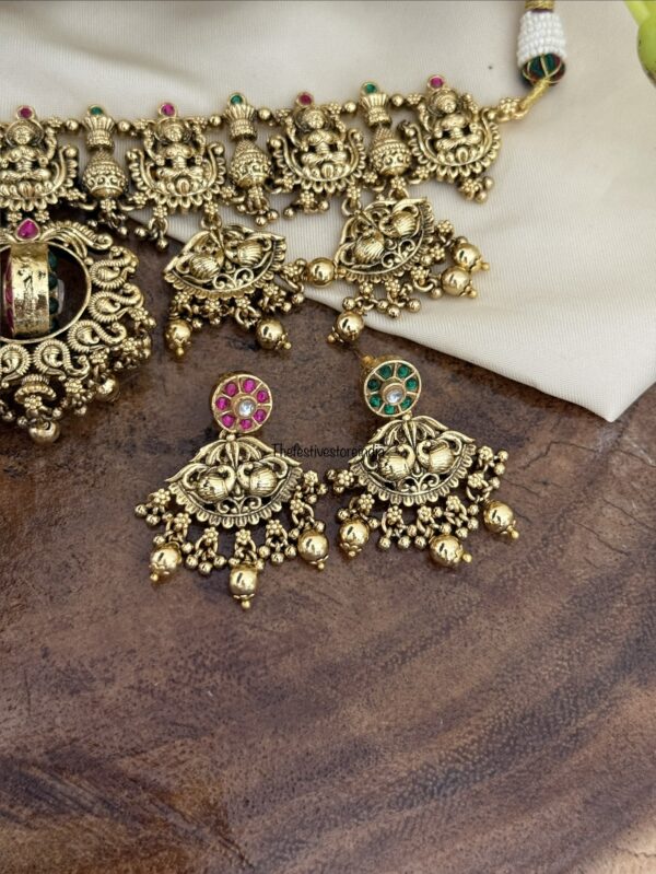Reversible pendant Heavy lakshmi bridal choker set | Temple jewellery