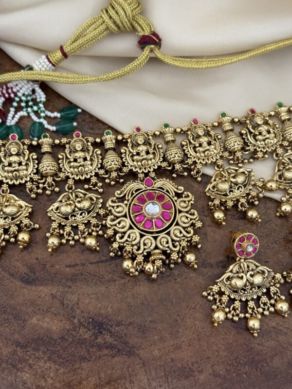 Reversible pendant Heavy lakshmi bridal choker set | Temple jewellery