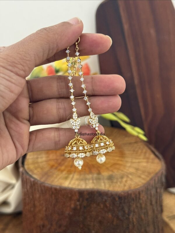 Diamonds jhumki with attached over the ear maati | Jhumka