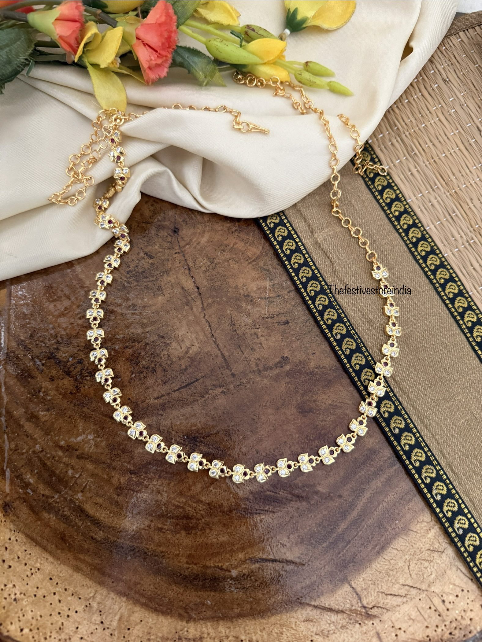 Panchaloha white red stone Hipchain | Waist chain | 90cms