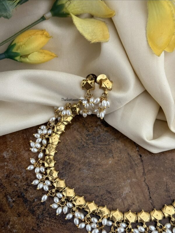 Premium single line rice pearls necklace set