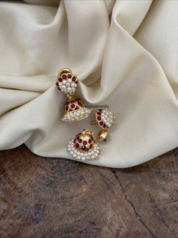 Belli moda Cluster pearl micro gold 2 in 1 jhumka - Red